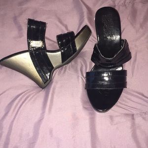 Bebe Sport black and pewter wedge, cute!!!